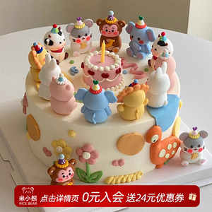 派对帽小动物蛋糕装饰摆件软胶老虎猴子儿童宝宝男孩女孩生日插件