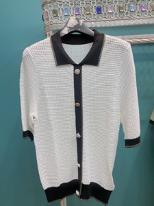 海青蓝白色针织衬衫领上衣夏季透气舒适上衣短袖T恤衫