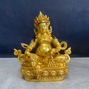 纯铜全鎏金黄财神佛像西藏佛具密宗神佛像摆件仿尼泊尔铜像