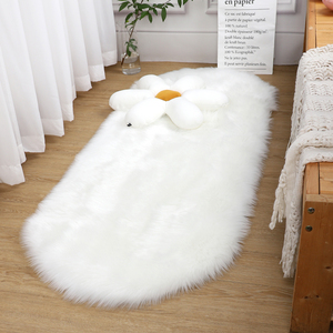 卧室床头毛毯地垫床边长毛地毯仿羊毛椭圆客厅地垫白色毛绒飘窗垫