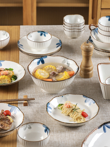 川岛屋墨蓝日式餐具碗碟套装家用陶瓷汤碗特别好看的饭碗盘子碗筷