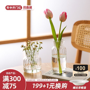 川岛屋玻璃小花瓶透明摆件客厅插花水养迷你桌面矮花器网红ins风