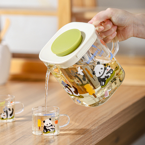 川岛屋原创熊猫玻璃泡茶壶家用耐高温茶水分离电陶炉煮花茶杯套装