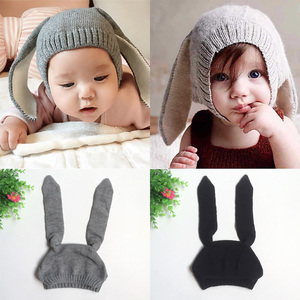 T1082 韩国长兔耳朵针织帽宝宝帽男女儿童秋冬护耳毛线帽婴儿帽