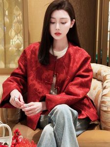 本命年龙年改良唐装高端新中式国风拜年过年红色夹棉厚外套女秋冬