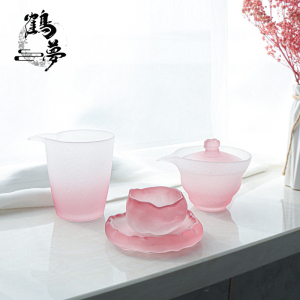 国潮风中式粉色女士磨砂玻璃茶具盖碗公杯琉璃杯女主人茶杯品茗杯