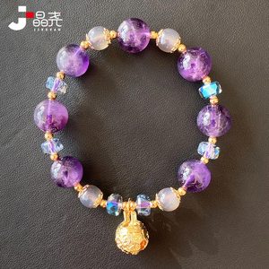 天然紫水晶铃铛手链 设计小众ins紫晶单圈手串女森系闺蜜同款饰品