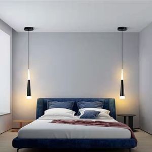 床头吊灯现代简约卧室轻奢长线暖光小吊线灯单头沙发柜电视背景墙