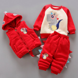 童装男女宝宝秋冬装加绒加厚卫衣套装1-2-3岁小童冬季棉衣三件套