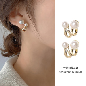 S999纯银针弯钩珍珠耳环2023新款爆款耳钉女轻奢小众设计感耳饰