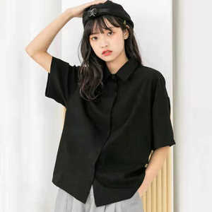 日系短袖jk黑色衬衫女韩版学生宽松复古港味学院风衬衣女夏季上衣