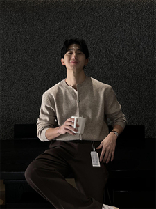 MRDONG韩国男装代购轻熟高品气质圆领精工机器针织开衫美拉德毛衣