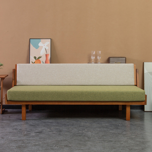丹麦中古全实木折叠储物三人沙发 复古樱桃木小户型柚木家具 定制