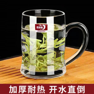 青苹果耐高温玻璃杯家用泡茶杯牛奶带把茶饮杯喝啤酒水杯子办公杯