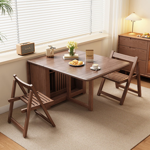 实木餐桌小户型家用伸缩吃饭桌子现代简约轻奢收纳折叠餐桌椅组合