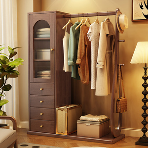 新中式实木衣帽架斗柜一体置物架大容量挂衣架卧室床尾收纳储物柜