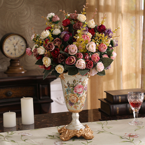 欧式美式家居装饰品树脂花瓶花器摆件客厅仿真花干花插花套装摆设