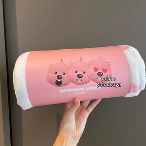 韩国Zanmang Loopy粉色海狸露比空调汽车婴儿小毛毯空调珊瑚毯