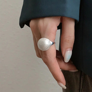 S925纯银高级感拉丝食指戒指女时尚个性银戒子指环小众设计感学生