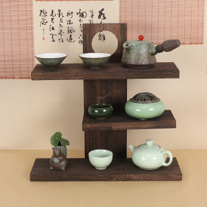 博古架实木中式桌面桌上置物架茶具茶杯展示架子多宝阁茶壶架摆件