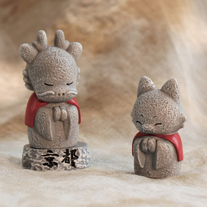 迷你小动物地藏石像日式摆件微景观小猫柴犬可爱趣味家居桌面装饰