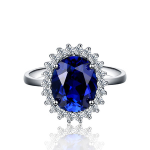 戴妃款蓝宝石戒指女正品纯银防过敏活口经典深蓝色彩宝首饰坦桑石