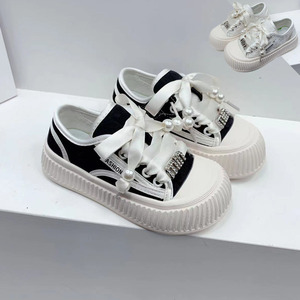 浙江温州品牌儿童鞋鞋2024秋季新款女孩帆布刺绣白色女童大头国潮