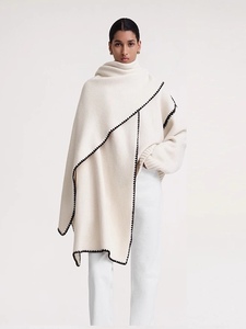 贝壳线刺绣撞色羊毛大围巾宽度可当披肩大气篙级羊毛羊绒软糯围巾