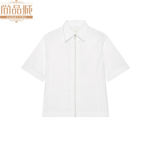 尚品城Givenchy/纪梵希男士棉质拉链经典领白色短袖挺括衬衫