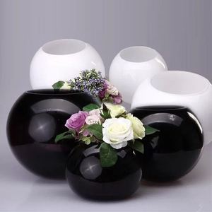 黑色花瓶简约镜面银色玻璃客厅圆球形鲜绢花插花器餐厅桌面摆件