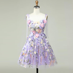 紫色蓝色蕾丝短款蕾丝森系吊带连衣裙年会生日派对成人礼艺考礼服