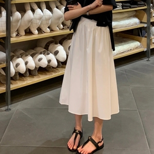 韩国春季新款白色半身裙女高腰垂感长裙蓬蓬伞裙设计感显瘦A字裙
