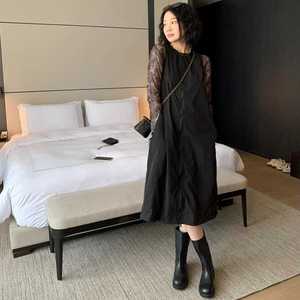 韩国春季新款黑色工装风无袖连衣裙中长款气质显瘦气质A字背心裙