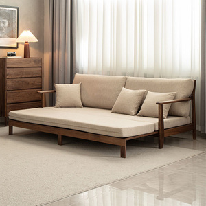 黑胡桃木沙发床折叠两用小户型客厅全实木双人隐形留宿床2024新款