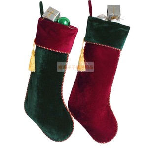 索兰朵经典红绿色天鹅绒圣诞袜子流苏装饰袜子礼物袋圣诞树装饰品