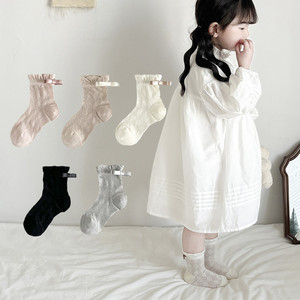 女童袜子夏季薄款花边公主袜韩版洋气中大童女孩宝宝纯色网眼短袜