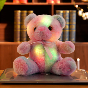 发光泰迪熊玩偶毛绒玩具七彩坐姿丝带小熊公仔布娃娃儿童节礼物女