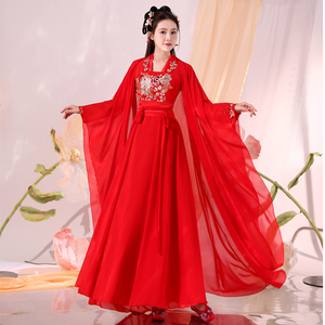 古风汉服超仙中国风广袖古装仙气红色汉唐古典舞蹈服装女飘逸夏季