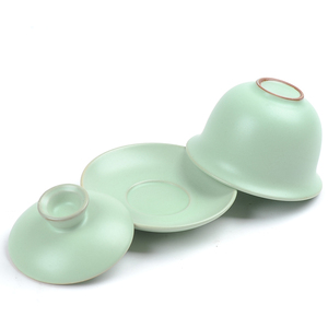 汝窑盖碗单个天青开片三才茶碗纯色中式家用功夫茶具冲茶器茶杯