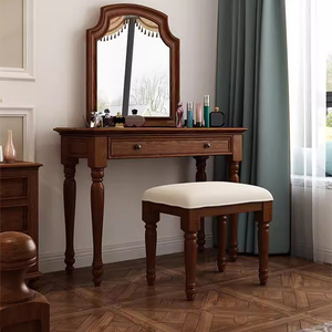 美式梳妆台卧室小户型带收纳盒镜子现代简约复古多功能实木化妆桌