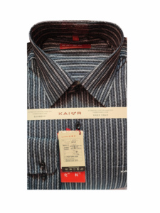 开尔 男士商务休闲衬衣衬衫方领深色竖纹蚕丝棉保暖中年冬季H197