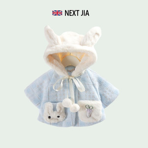 英国NEXT JIA女宝宝斗篷加厚冬婴儿外出加绒呢子披肩女童保暖外套