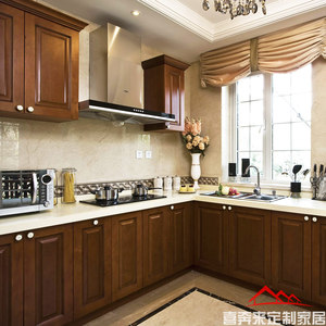常州南京别墅 整体衣柜实木橱柜定制  美式樱桃木红橡木整体厨房
