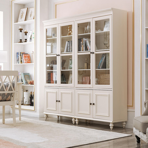 美式全实木书柜书架小户型置物柜白色现代简约储物展示柜书房家用
