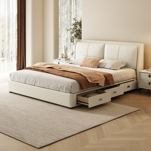 床现代简约1.5米轻奢双人主卧实木床1.8m储物大气皮床家居小户型