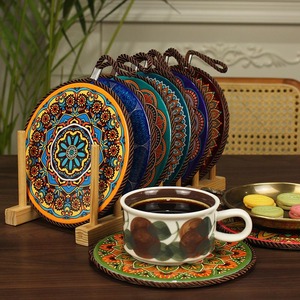 陶瓷软木防滑杯垫挂件装饰品咖啡茶杯垫隔热防烫餐垫锅垫复古印度