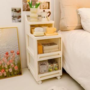 塑料床头柜家用卧室简约现代轻奢高级感窄置物架小型床边柜替代品