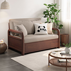 全实木沙发床折叠两用2024新款单人客厅小户型书房多功能木质中式