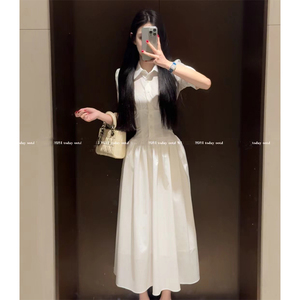 夏季法式气质时尚女装连衣裙收腰显瘦白色裙子新款设计感小众长裙