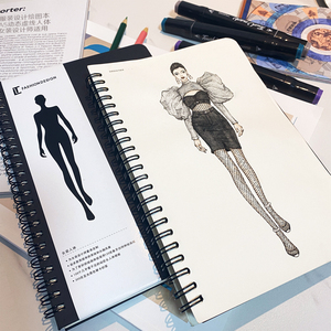 服装设计绘图本女人体虚线款式模板图稿线圈本黑色时装设计手绘本